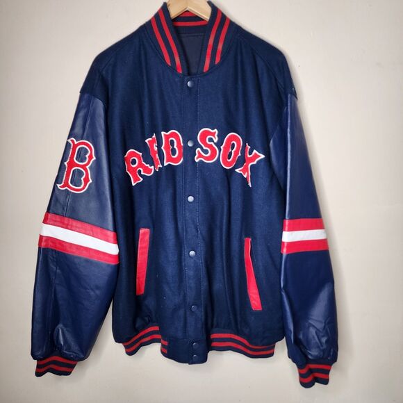 Boston Red Sox Varsity Jacket Leather Wool Embroidered Spellout Logo Mens 2XL - Picture 12 of 14